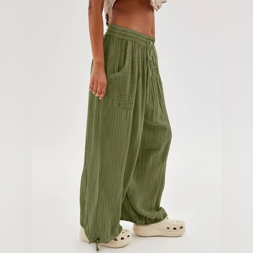 Casual Olive Green Drawstring Pants - Picture 3 of 4
